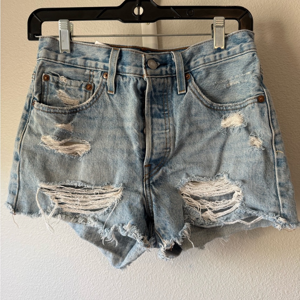 Levi's Light Blue Distressed Denim Jean Shorts